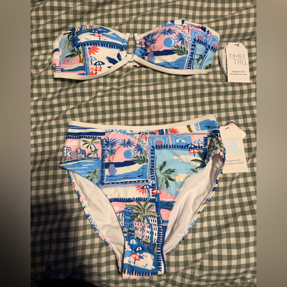 Time and Tru Bikini - Blue and Pink Tropical Print